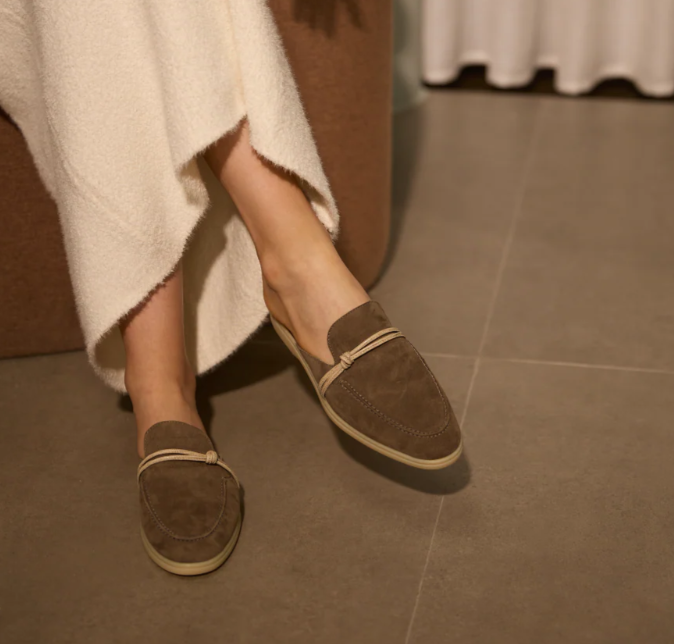 Leather Work For Kids - Mocassini in pelle scamosciata con nappa